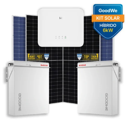 Kit 6 kw hibrido goodwe 10 paneles solares de 585 watt 1 inversor goodwe de 5kw 2 baterías de litio de 5kw 100A