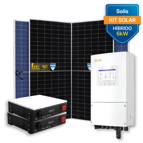 Kit 6 kw hibrido solis 12 paneles solares de 585 watt 1 inversor solis hibrido de 6kw 2 baterías de litio dyness de 5kw 100A